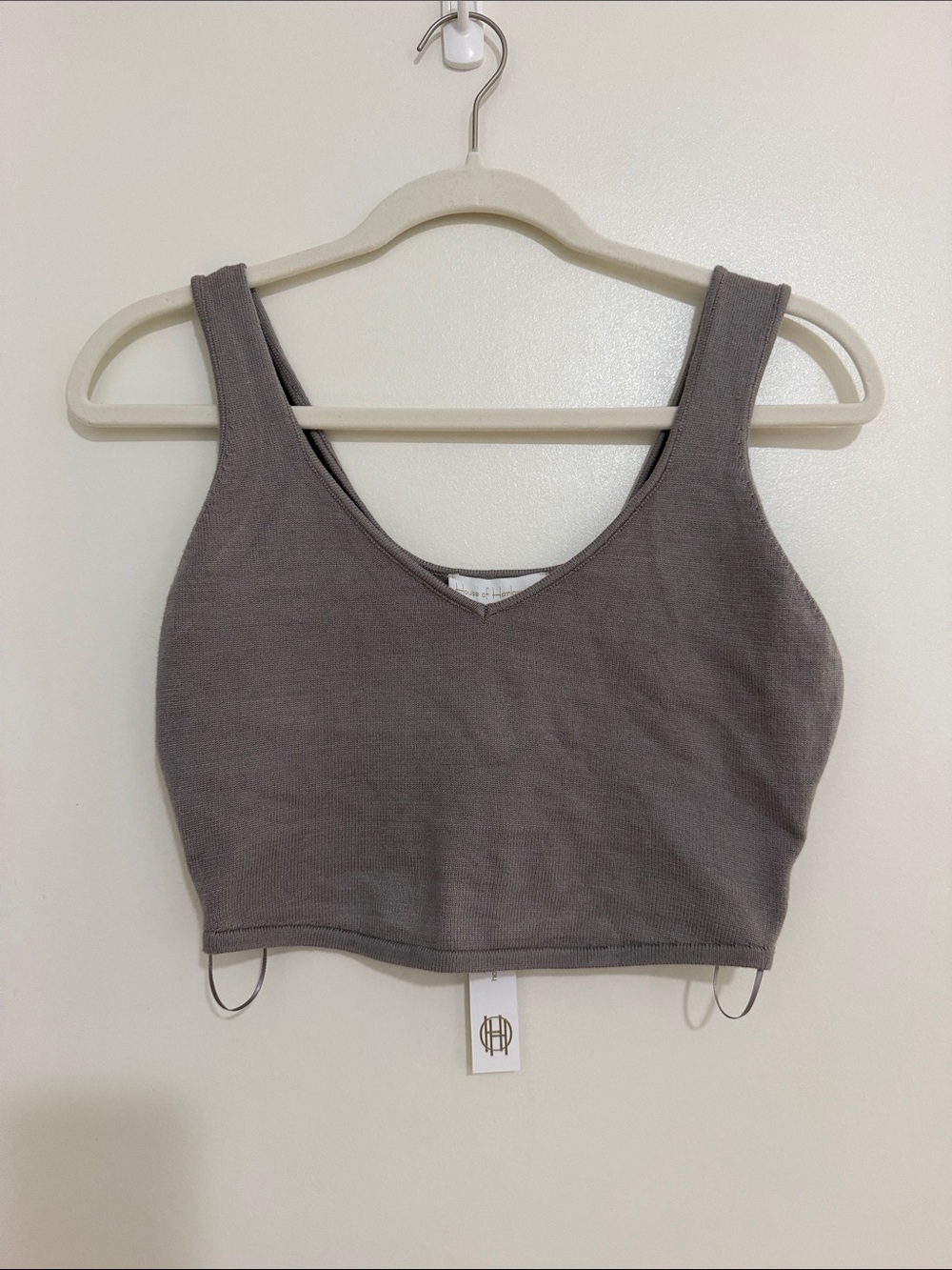 NWT House of Harlow 1960 Knit V-Neck Crop Tank -Gray S